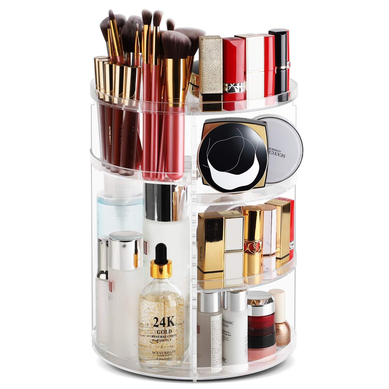 Rotating Transparent Cosmetic Storage Box – Desktop Makeup & Skincare Organiser
