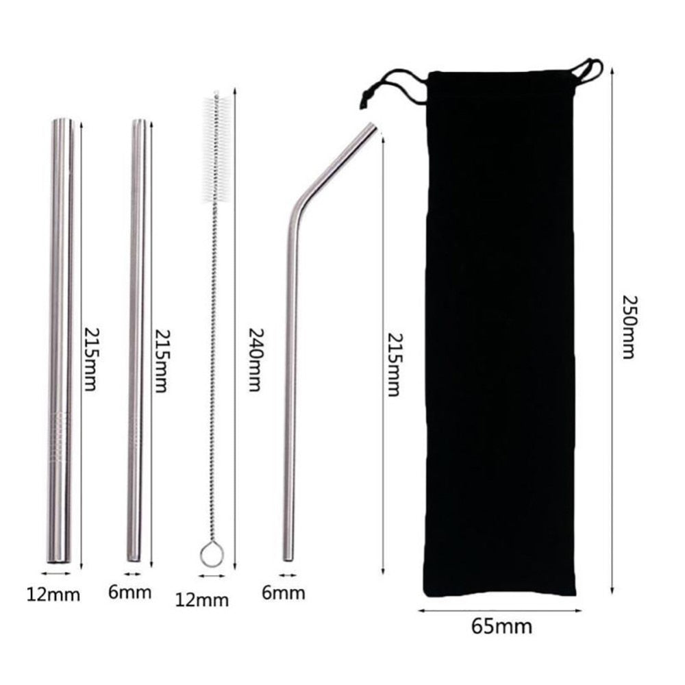 4PCS Eco-Friendly Reusable Straws – 304 Stainless Steel Drinking Straw Set with Brush & Bag