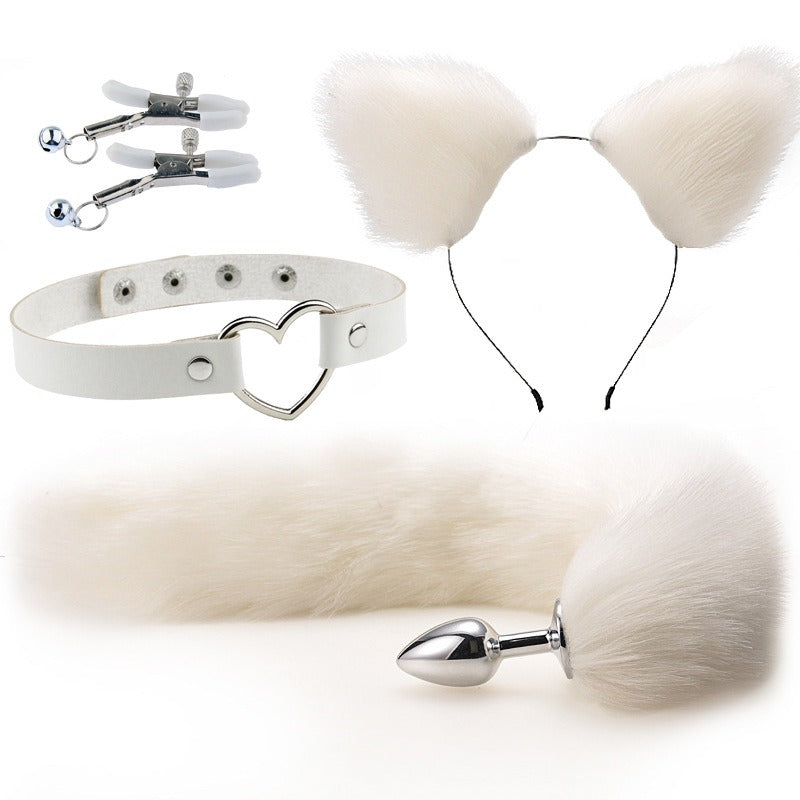 Erotic Fox Tail Four-Piece Set – Ear Hairpin, Posterior Anal Plugs & SM Metal Erotic Kit for Women