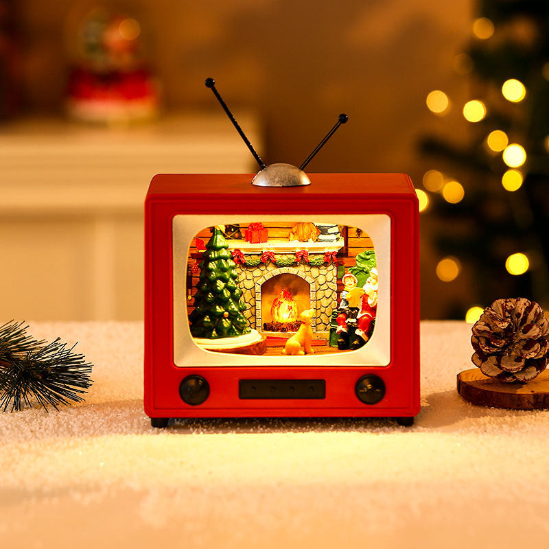 Christmas Resin TV Ornament with Music - Spinning Desktop Decoration