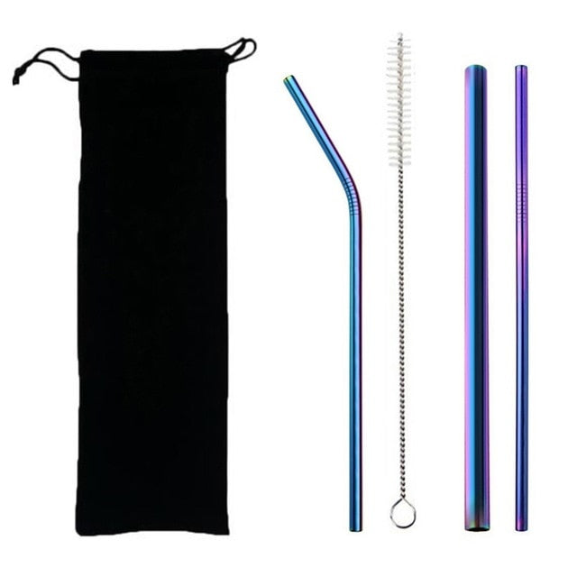4PCS Eco-Friendly Reusable Straws – 304 Stainless Steel Drinking Straw Set with Brush & Bag