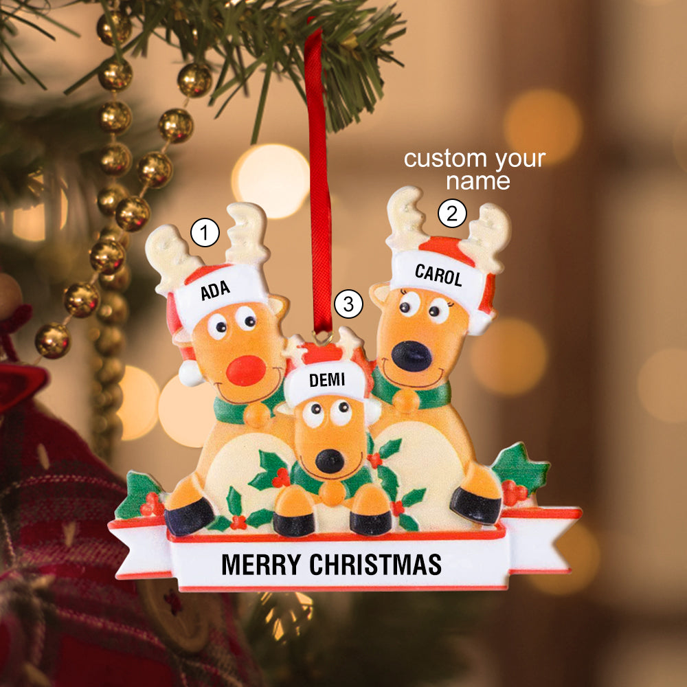 Custom Name Reindeer Family Ornament - Personalized Christmas Decoration & Gifts