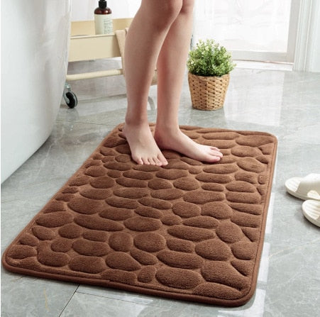 Cobblestone Embossed Bathroom Bath Mat Non-Slip Memory Foam Pad
