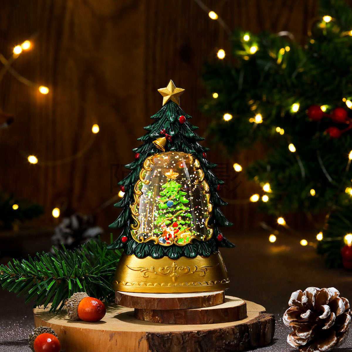 Painted Christmas Trees with Glowing Candles & Lamps - Festive Ornaments & Gifts