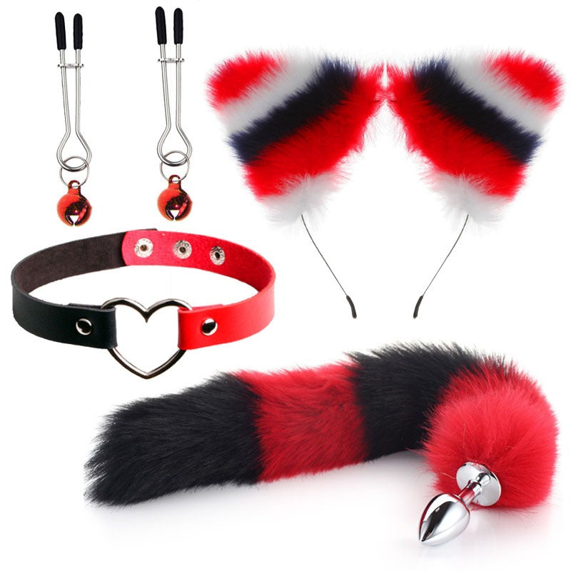 Erotic Fox Tail Four-Piece Set – Ear Hairpin, Posterior Anal Plugs & SM Metal Erotic Kit for Women
