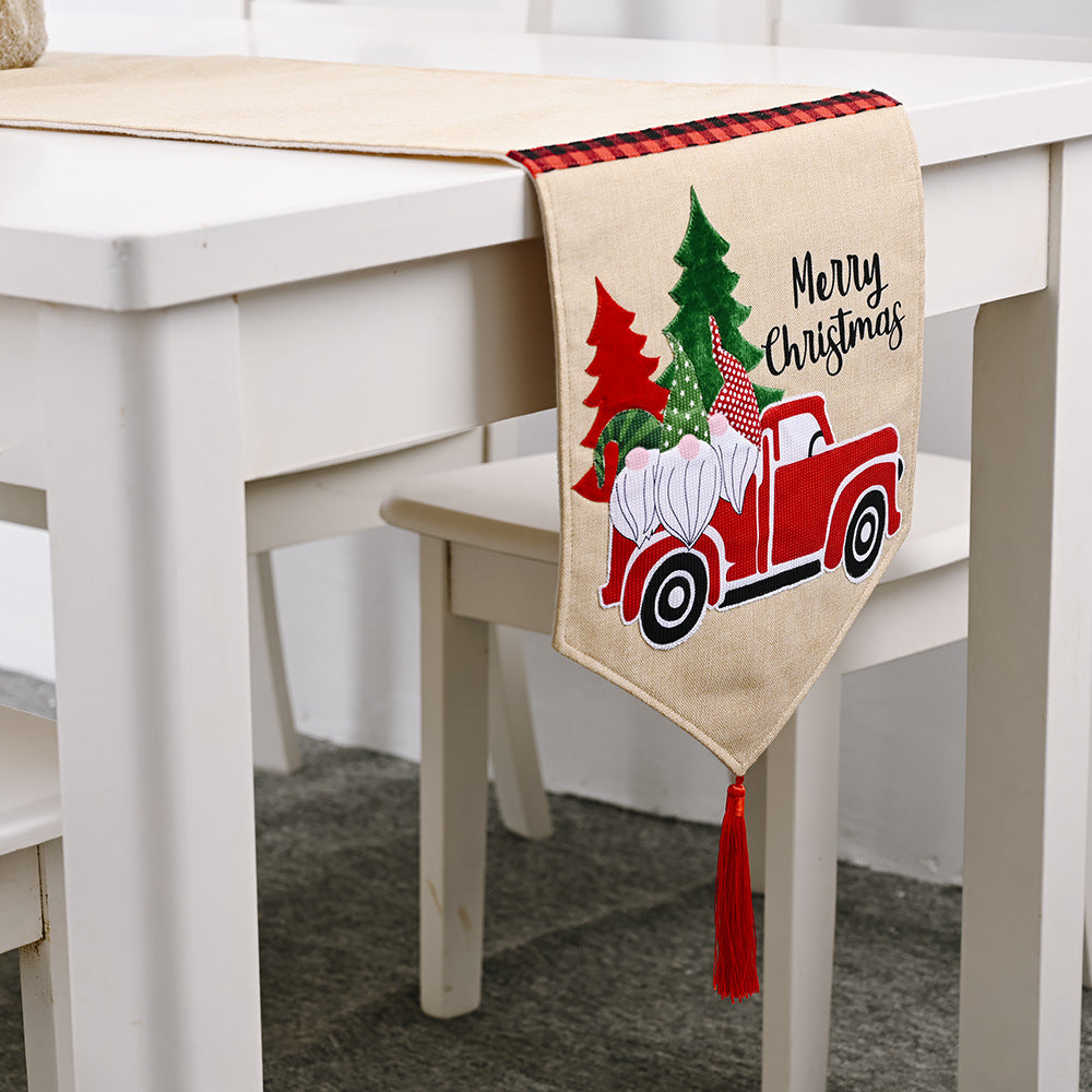 Forest Elderly Car Table Flag - Creative Imitation Linen Christmas Table Decoration