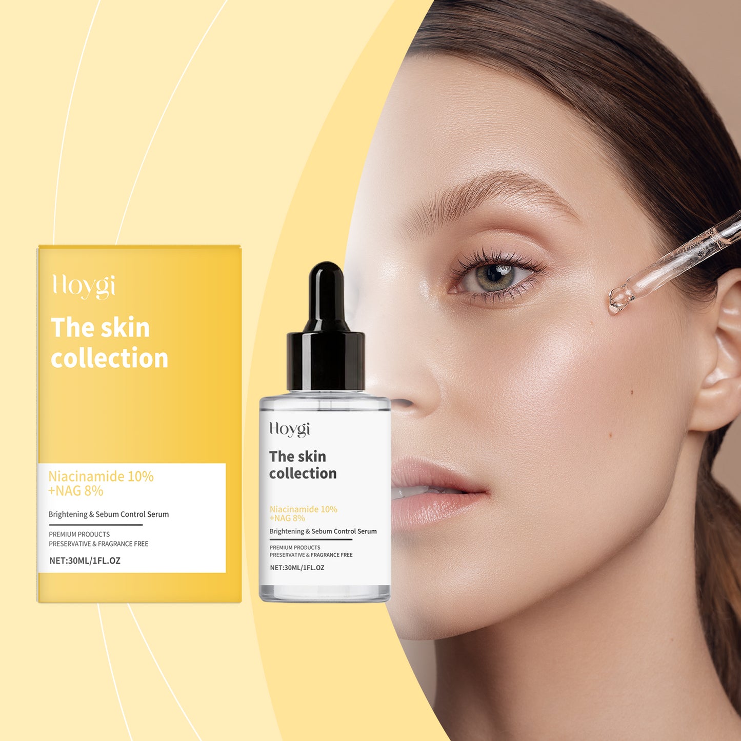 Huyết thanh Nicotinamide Hoygi làm sáng da, dưỡng ẩm và cấp nước cho da mặt.