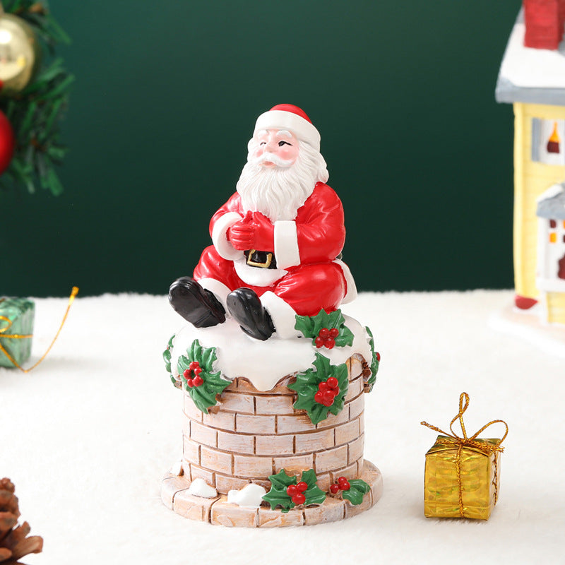Santa Claus Chimney Resin Ornament - Christmas Scene & Courtyard Decorations