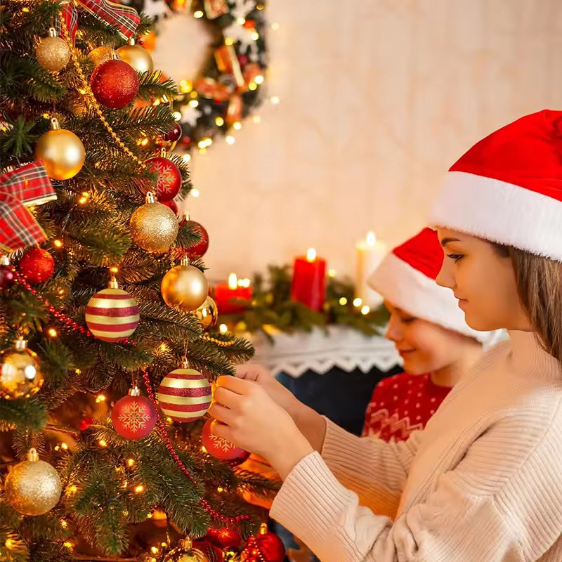 50PCS Gold & Red Christmas Tree Ball Ornaments - Holiday & New Year Decorations