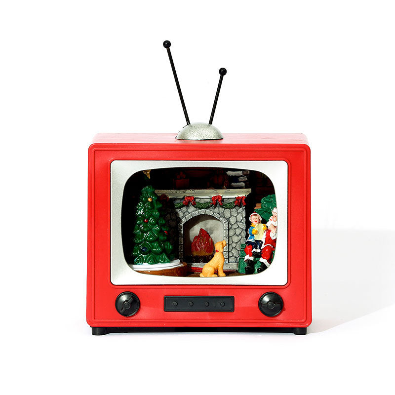 Christmas Resin TV Ornament with Music - Spinning Desktop Decoration