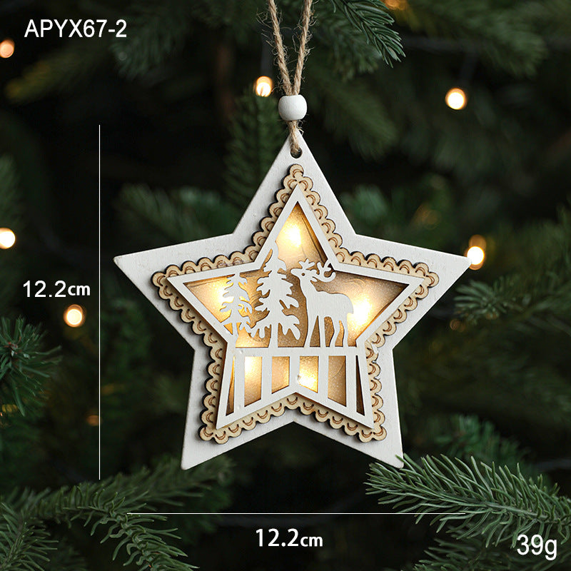 Wooden Christmas Ornaments & White Pentagram - Luminous Strip Lights Scene Decorations