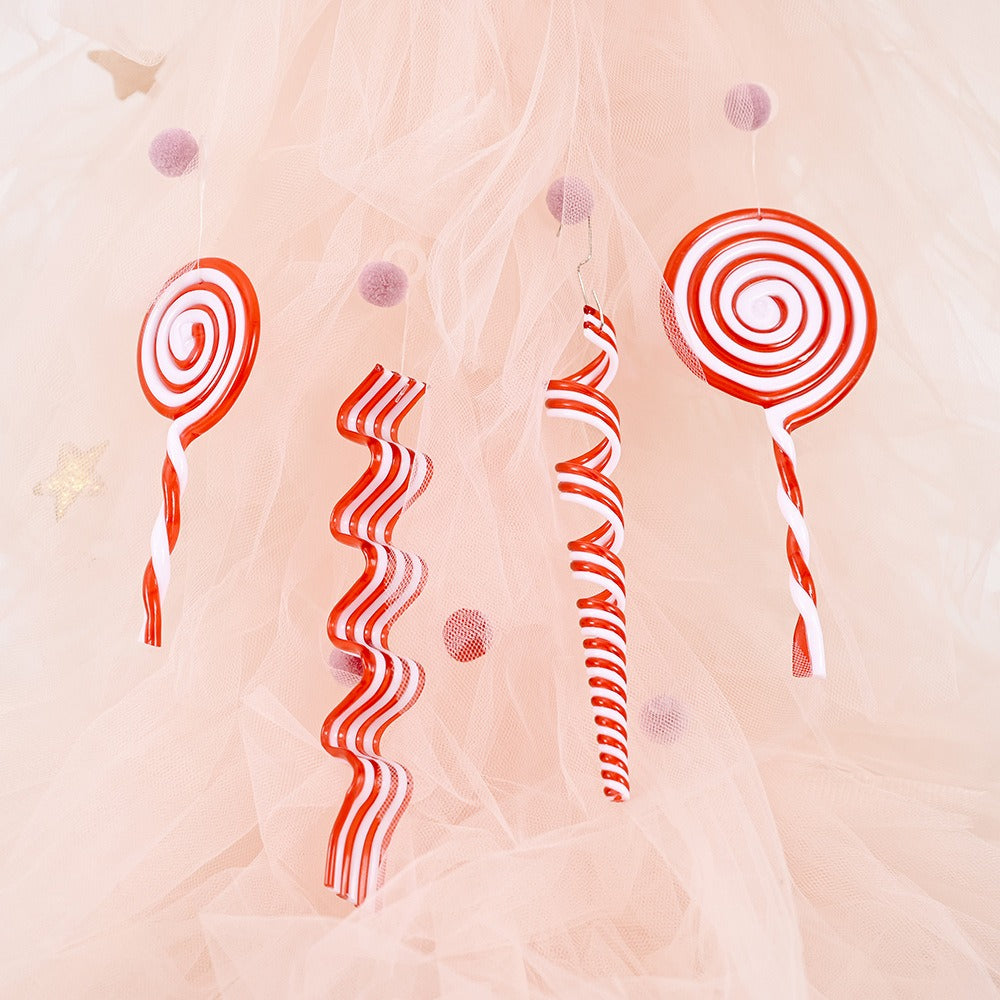 Red & White Candy Hangers - Plastic Lollipop Ornaments & Simulated Xmas Candy