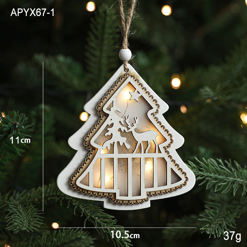 Wooden Christmas Ornaments & White Pentagram - Luminous Strip Lights Scene Decorations