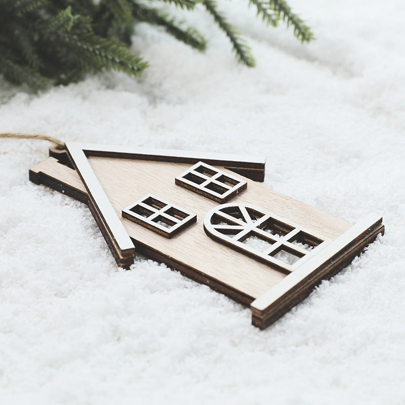 Wooden Small House Christmas Tree Pendant - Creative Hanging Decoration & Gifts