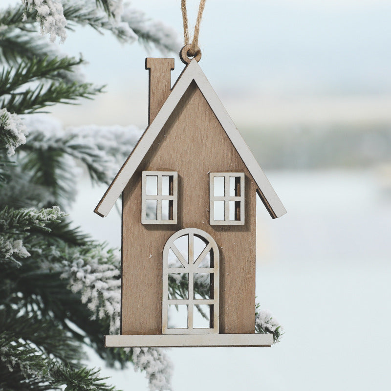 Wooden Small House Christmas Tree Pendant - Creative Hanging Decoration & Gifts