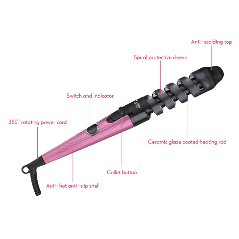 Magic Pro Hair Curlers – Electric Ceramic Spiral Curling Iron Wand for Salon Hair Styling