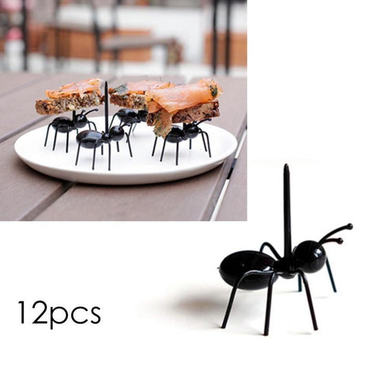 12PCS reusable ant fruit forks cute plastic toothpicks for snack, cake, dessert and kitchen tableware gift