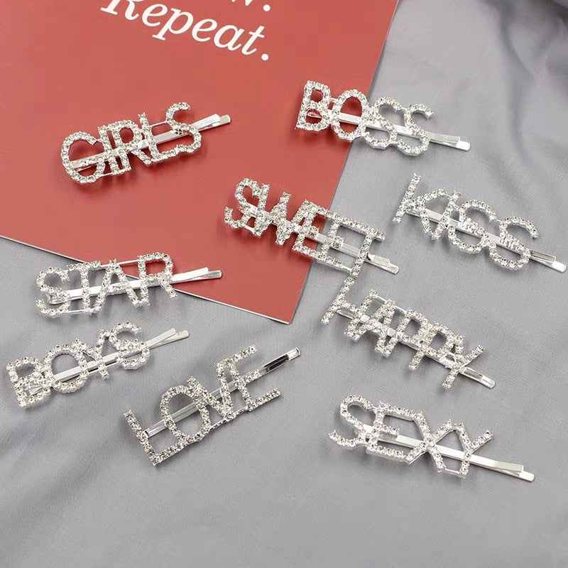 1PC bling letter hairpin rhinestone hair clip barrette for women and girls hair accessories