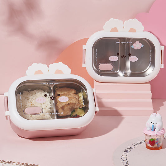 Cartoon cute insulation stainless steel compartment lunch box for kids and adults
