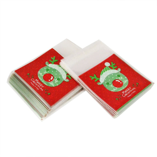 100PCS Christmas cookie gift bags with Santa Claus and snowman designs for snacks, candy, party and wedding favors