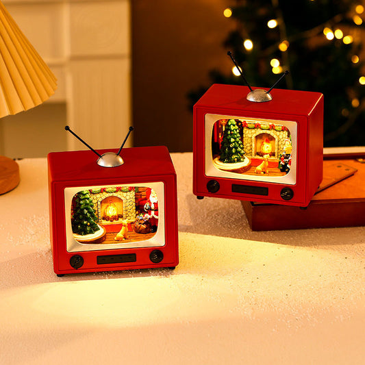 Resin TV Christmas ornament spinning with music desktop decoration