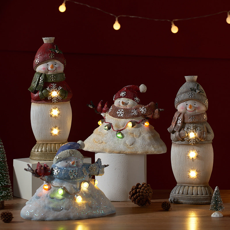 Cute Christmas snowman figurines desktop ornaments with illuminated ambient lights