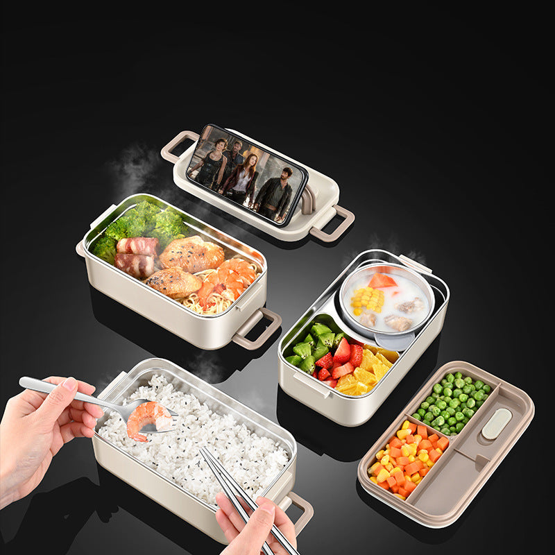Double-layer water-free thermal insulation lunch box for hot and fresh meals