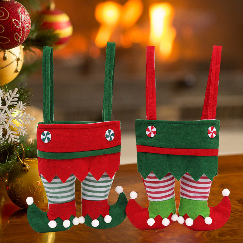 Elf Christmas gift bags used as candy bags and festive decorations