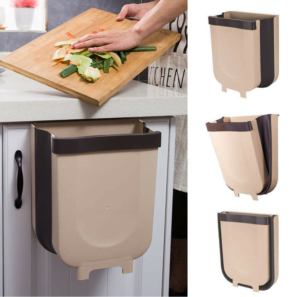 Folding hanging kitchen trash bin wall-mounted cabinet door waste can 8L