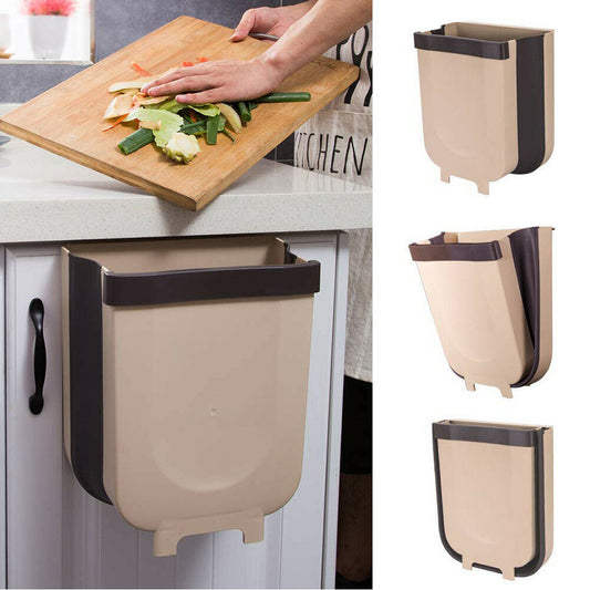 Folding hanging kitchen trash bin wall-mounted cabinet door waste can 8L