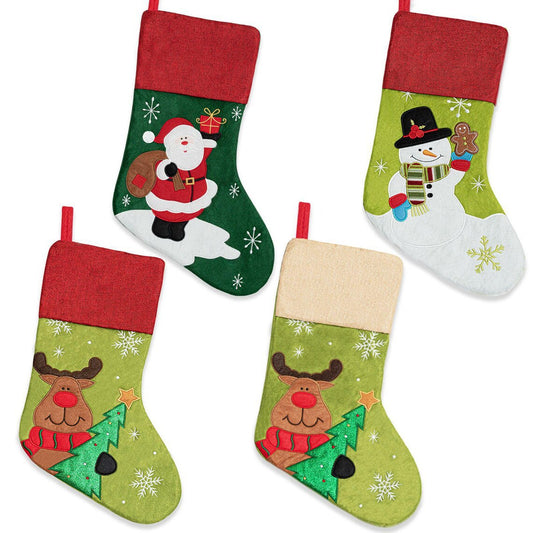 Linen Santa Claus embroidery Christmas socks gift bag and pendant