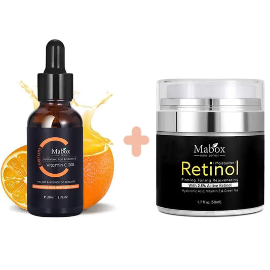 MABOX 2.5% Retinol face cream with Vitamin C serum – anti-aging, whitening, moisturizing skincare set