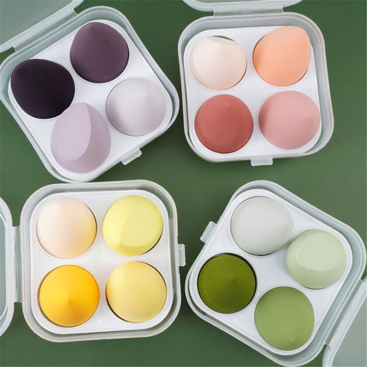 4pcs makeup sponge puff set with storage box for foundation and powder blending