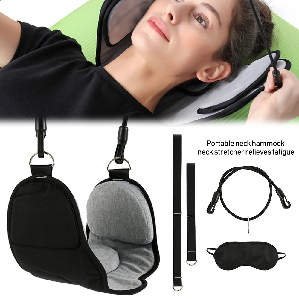 Portable adults neck hammock set with office neck rest stretcher memory foam pillow and mask accessories for travel relief