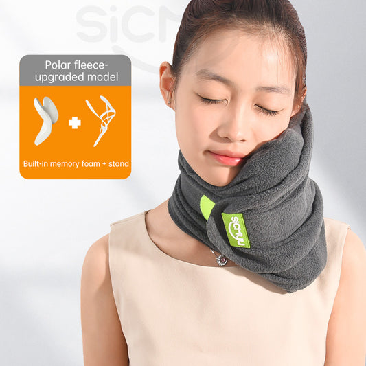 Memory foam travel pillow neck support cushion with washable cover for plane, train, and car sleeping