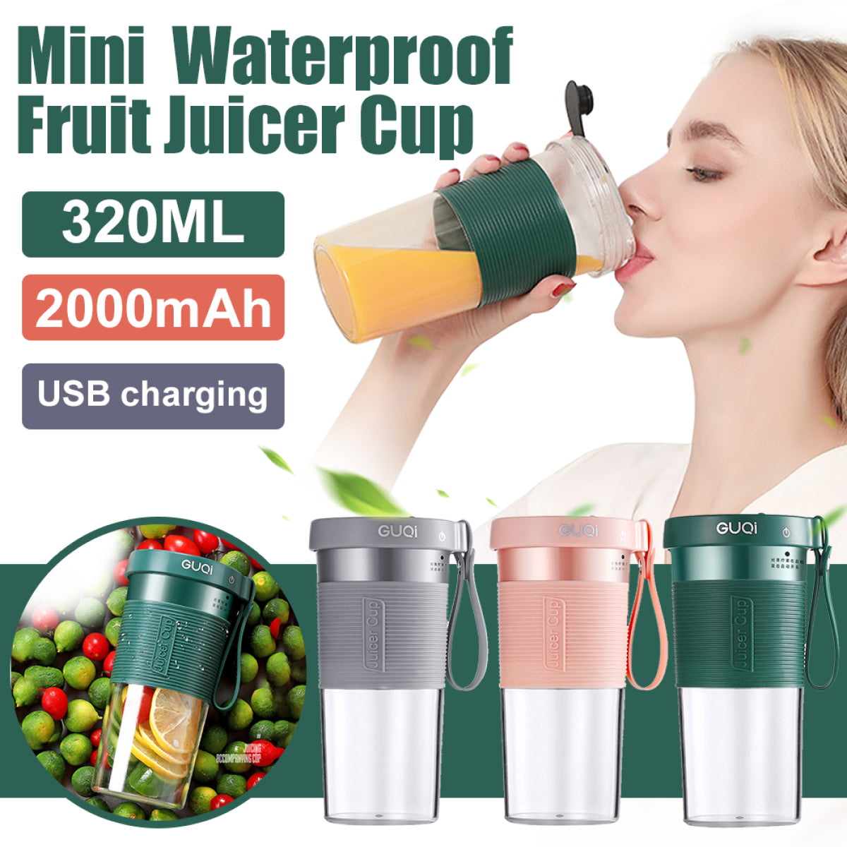 Portable juice juicing cup USB rechargeable mini electric juicer and fruit blender for home use