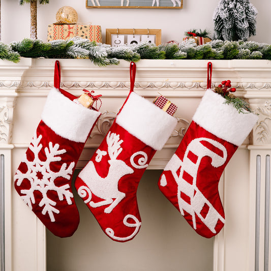 High-end red Christmas socks with snowflake design gift bag and festive decoration