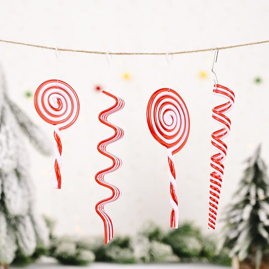 Red and white candy lollipop hangers simulated Christmas tree ornaments