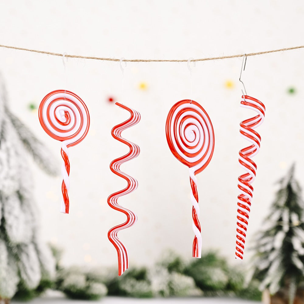 Red and white candy lollipop hangers simulated Christmas tree ornaments