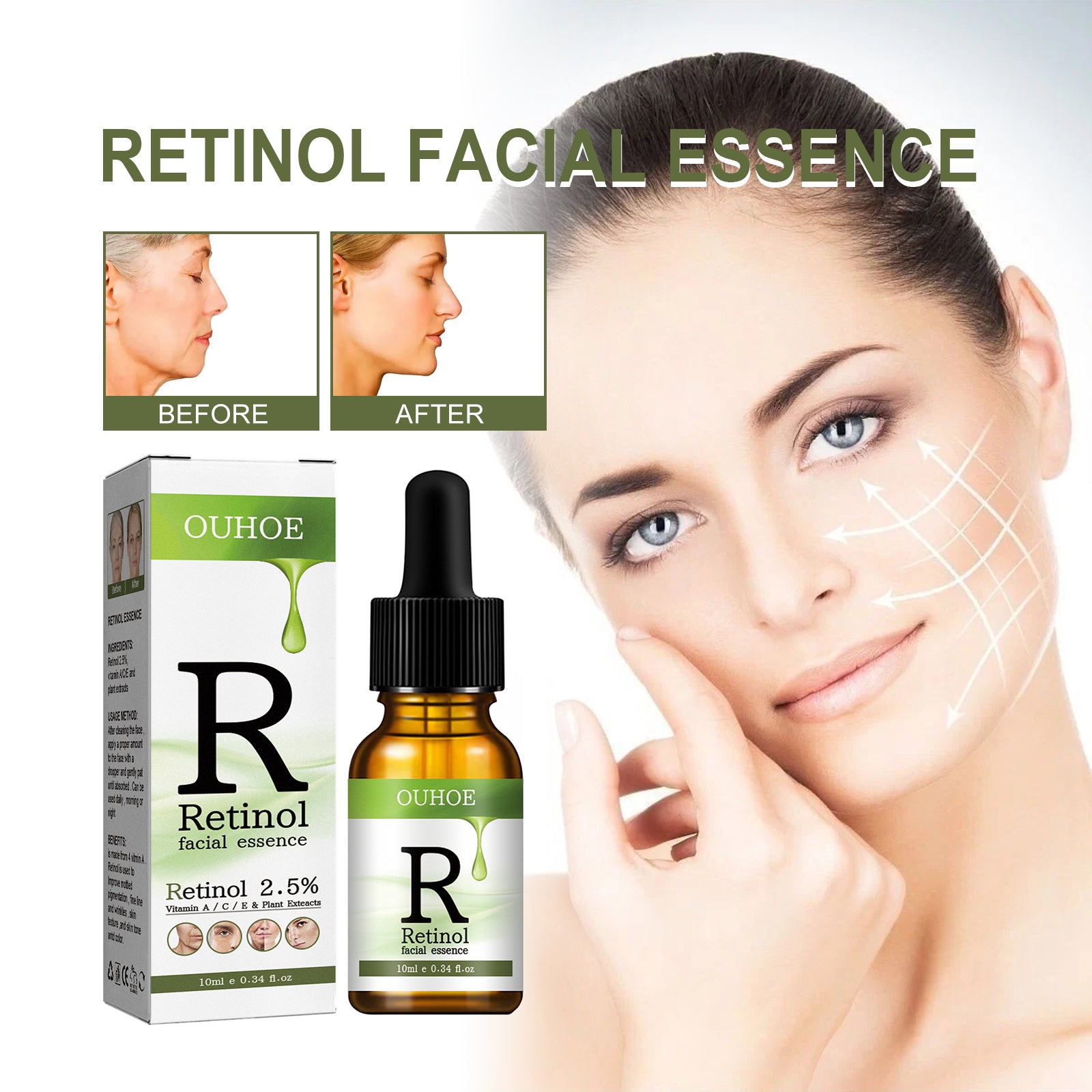 Retinol anti-aging serum – hydrating and firming skin care essence for daily facial use