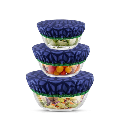 Reusable elastic fabric bowl covers set with 3 durable food storage lids for containers and kitchen use