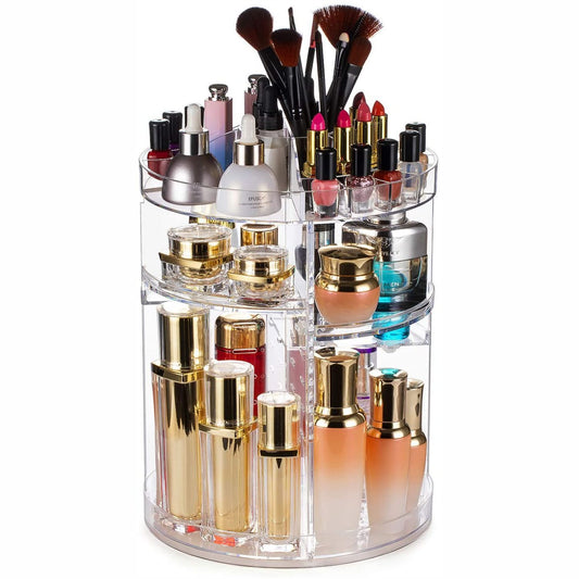 Rotating transparent cosmetic storage box 360 organiser for makeup and skincare