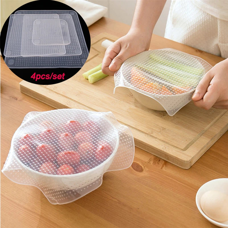 4PCS reusable silicone bowl covers stretch vacuum lids food wrap seal for kitchen food fresh keeping