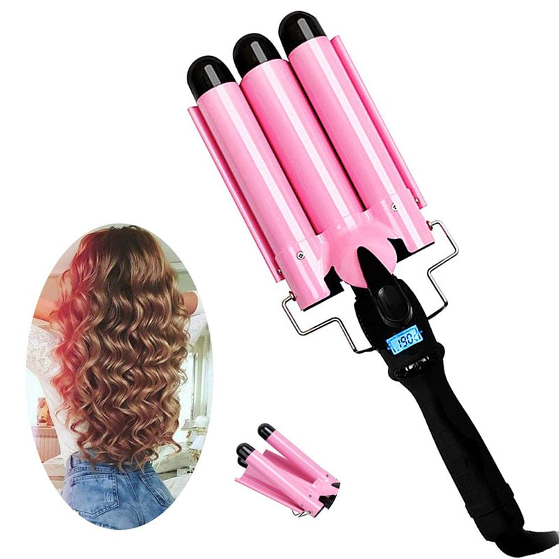 LED ceramic triple barrel hair curling iron waver styling wand for salon and home use