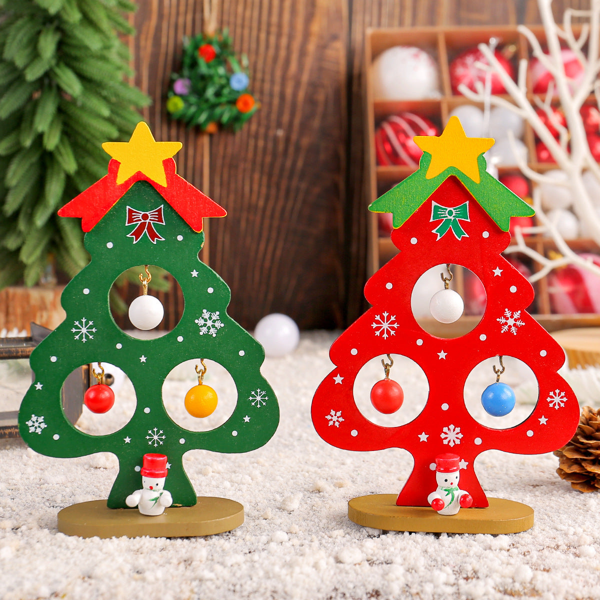 Wooden DIY mini Christmas tree ornament desktop stand toy and children’s gift