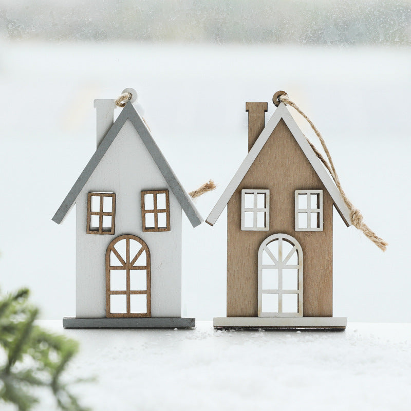 Wooden small house pendant Christmas tree hanging decoration and gift