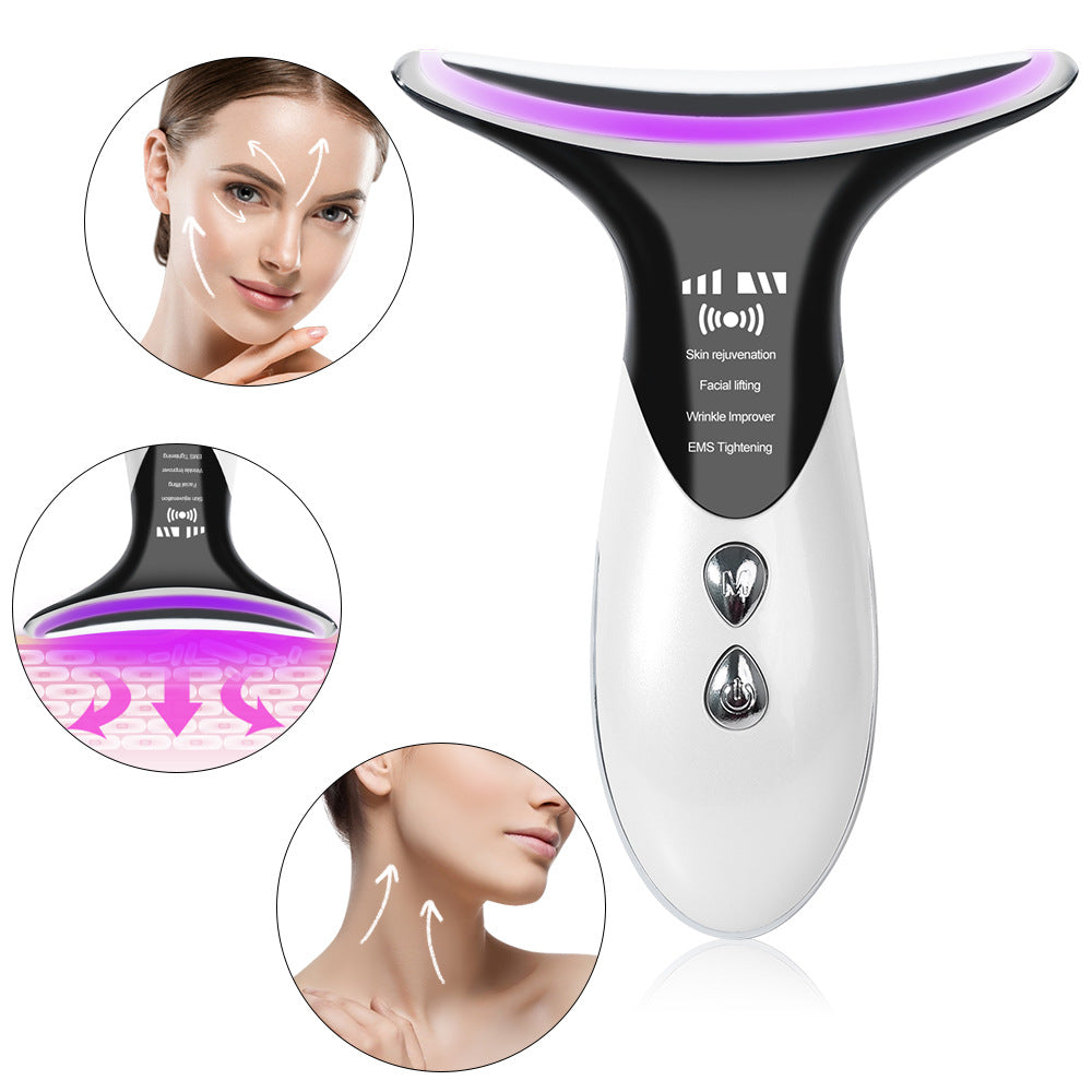 Wrinkle removal and lifting neck beauty device with photon skincare technology