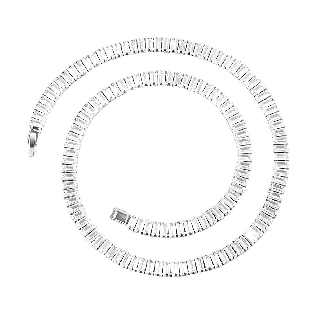 Rectangular zircon Cuban chain trendy copper watch chain with inlaid stones